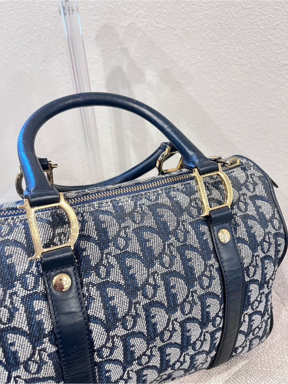 CHRISTIAN DIOR VINTAGE NAVY BLUE TROTTER CANVAS & MATCHING WALLET - Picture 8 of 16